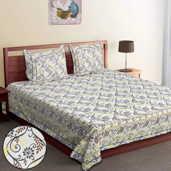 Yellow_Cotton_Rajwada_Latika_Double_Bedsheet_With_Pillow_Cover_120X120_Cm